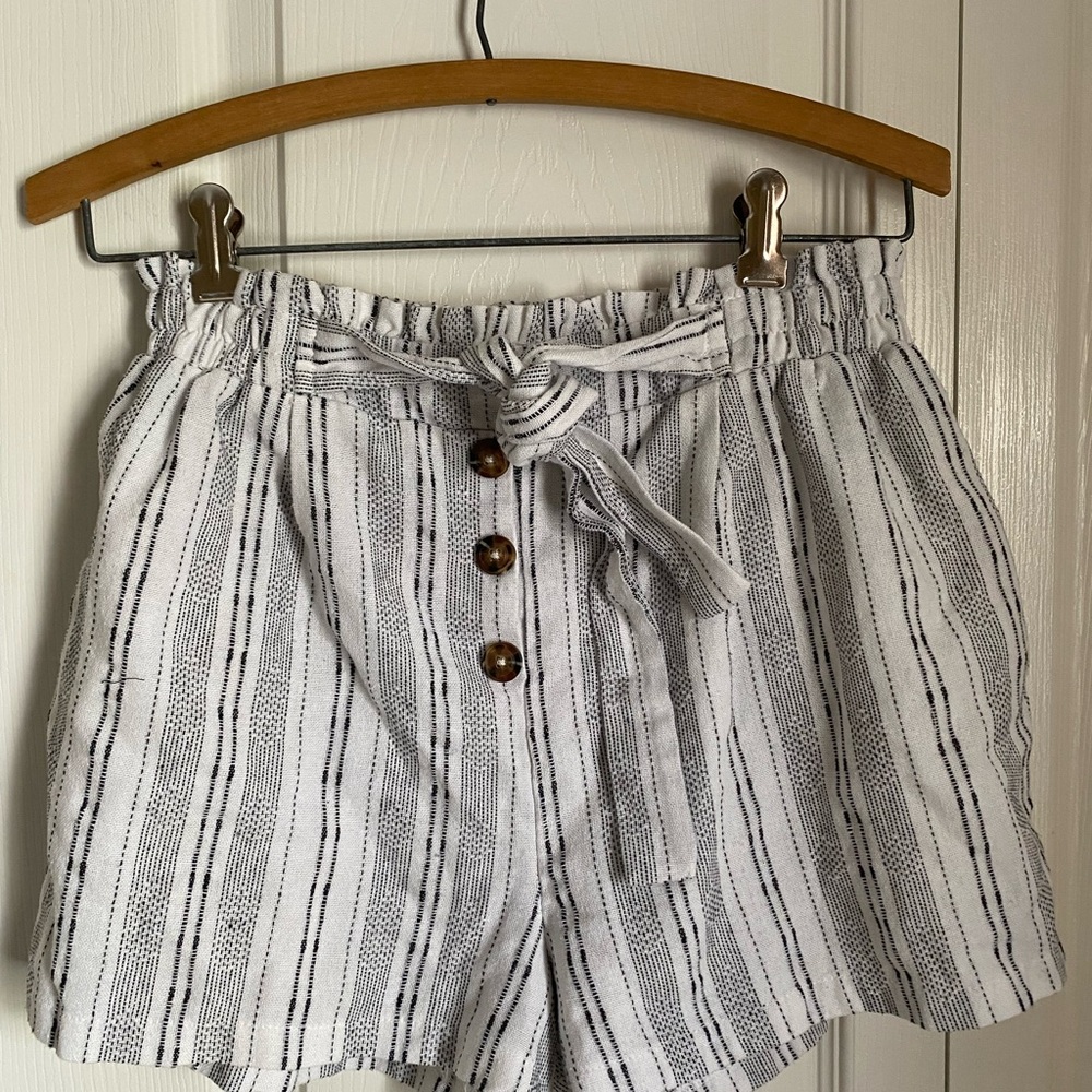 Sienna Sky High Waist Cotton Black White Striped Shorts L Coastal Boho Chic